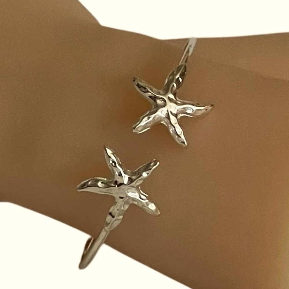 Starfish Cuff Bangle Bracelet Silver Tone